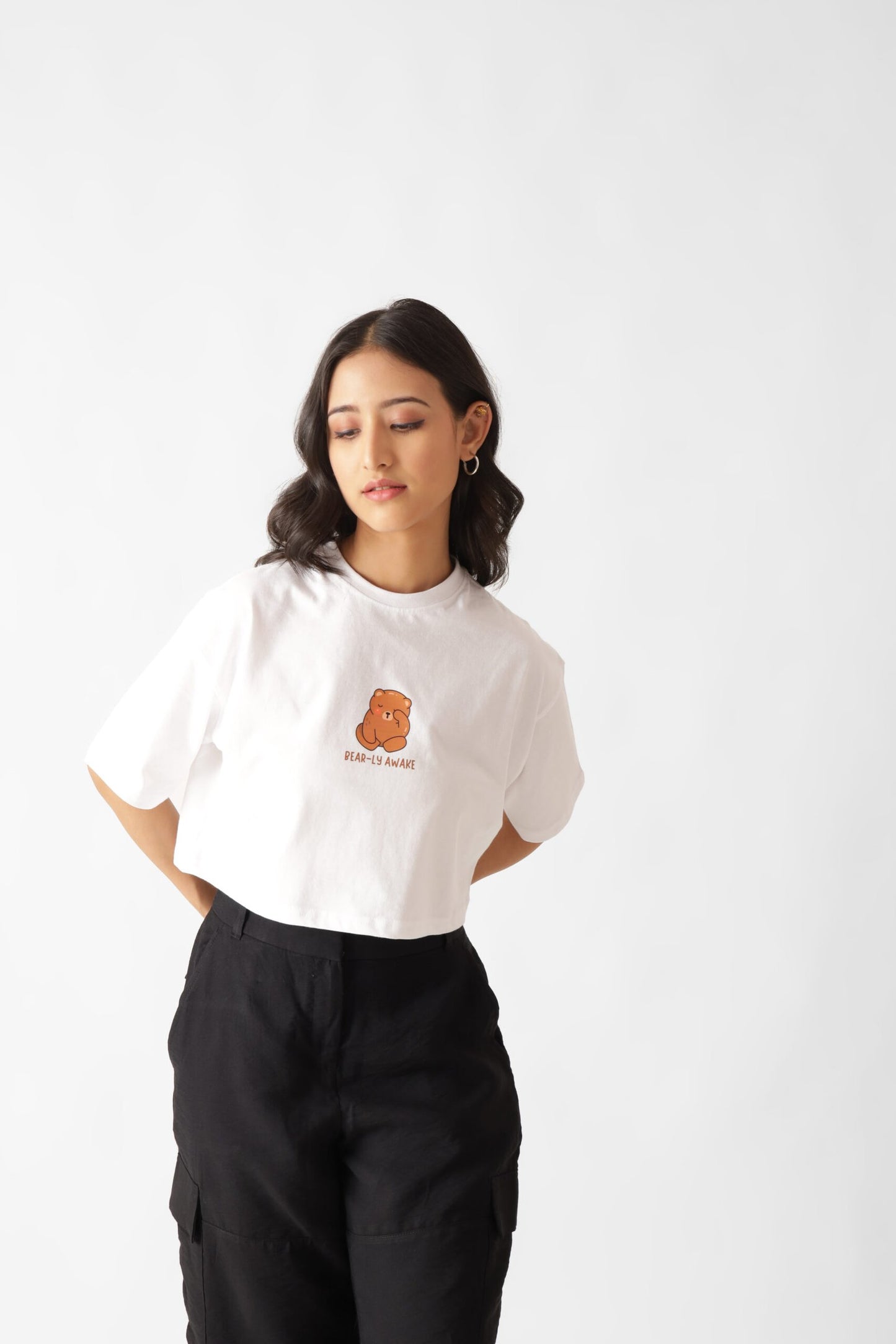 Bearly Awake White Oversize Crop Top