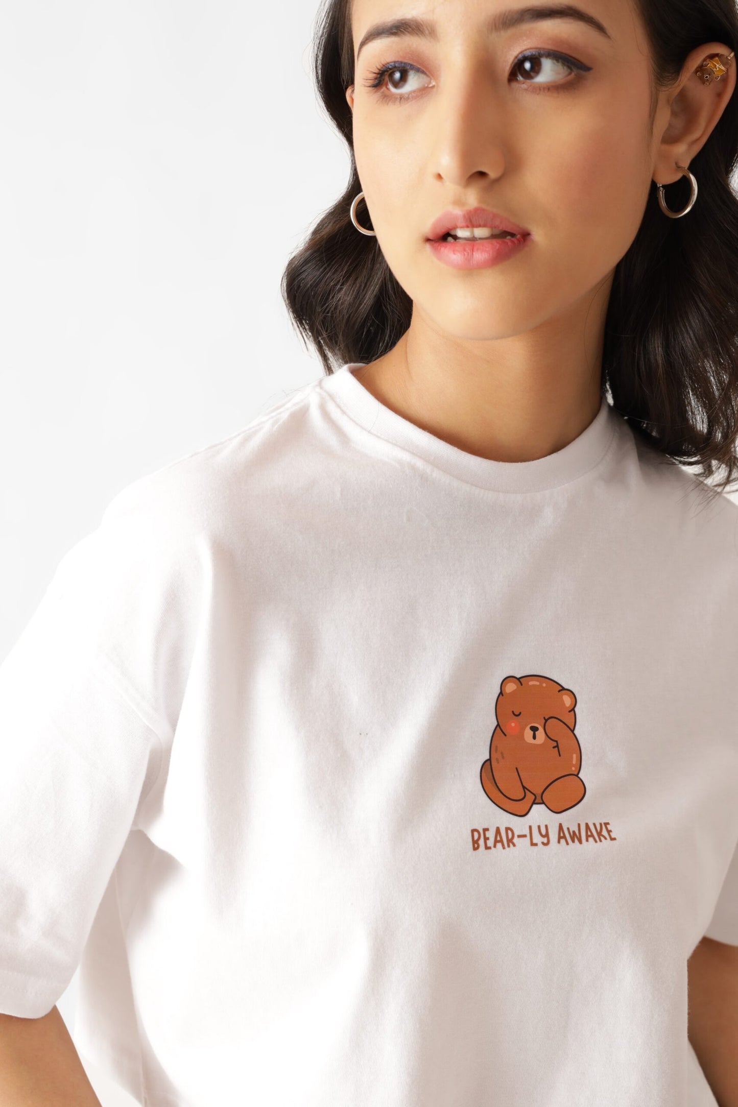 Bearly Awake White Oversize Crop Top