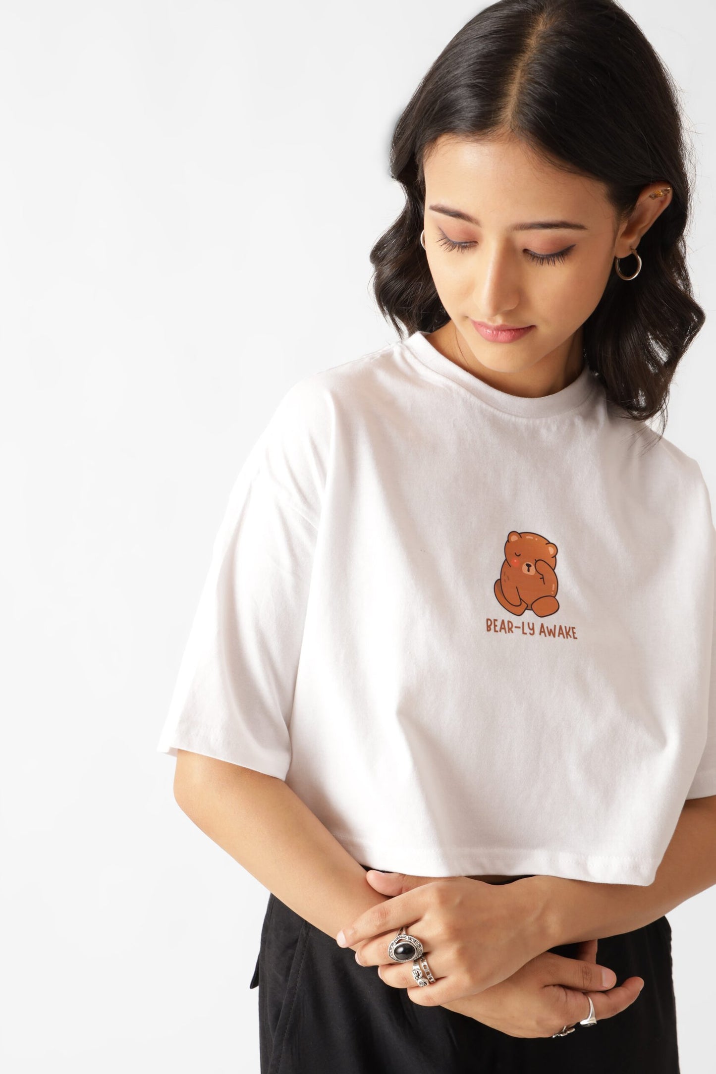 Bearly Awake White Oversize Crop Top