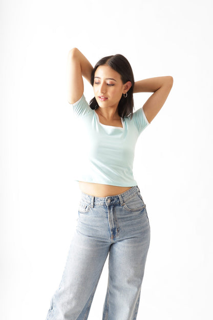 Light Blue Jersey Crop Top