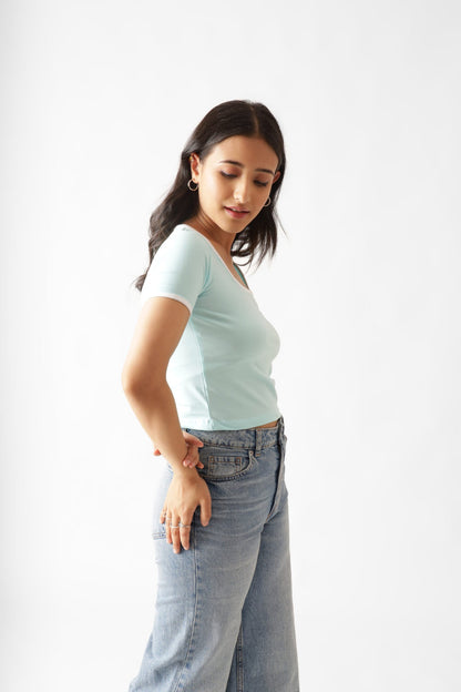 Light Blue Jersey Crop Top