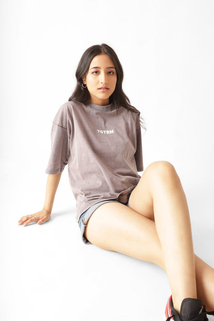 Printed Oversized Tshirt in Grey (Acid Washed)