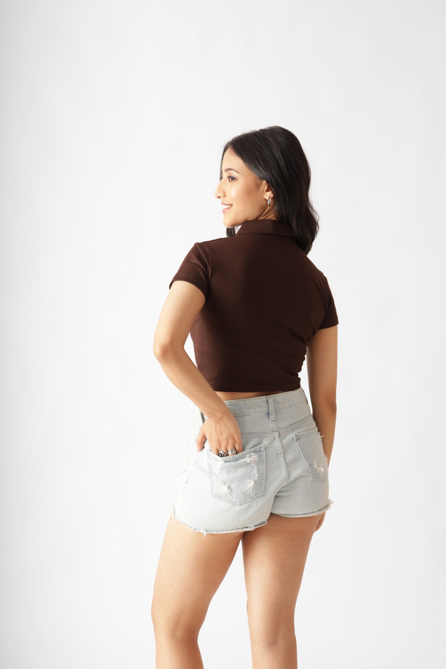 Dark Brown Polo Crop Top