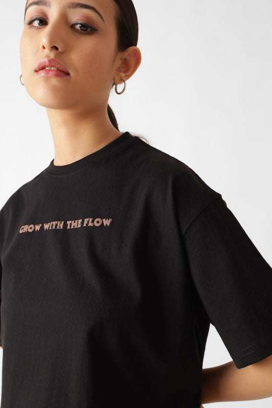 Puff Printed Black Oversize Crop Top