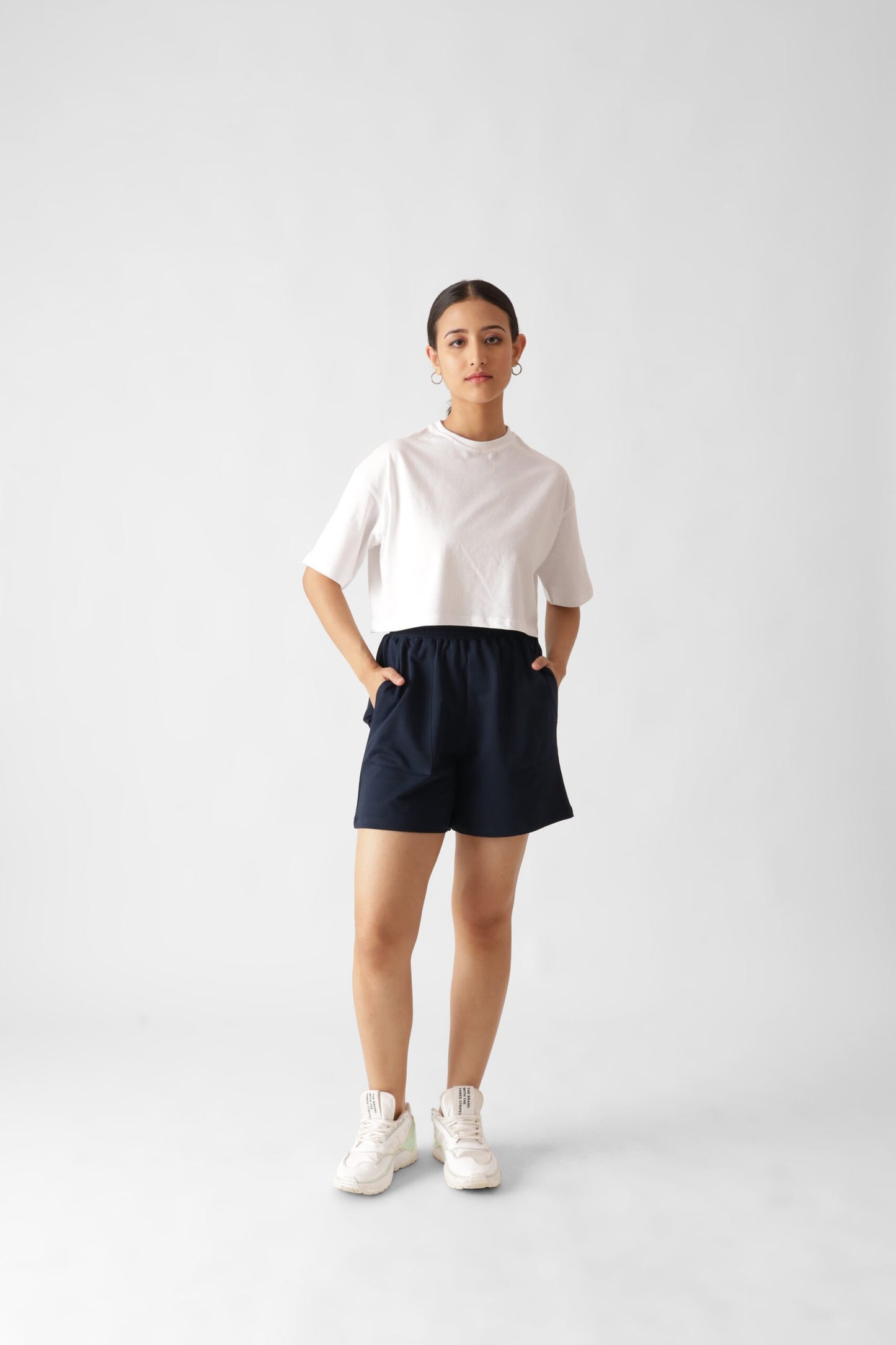 Navy Blue High Waist Pull-On Shorts For Women