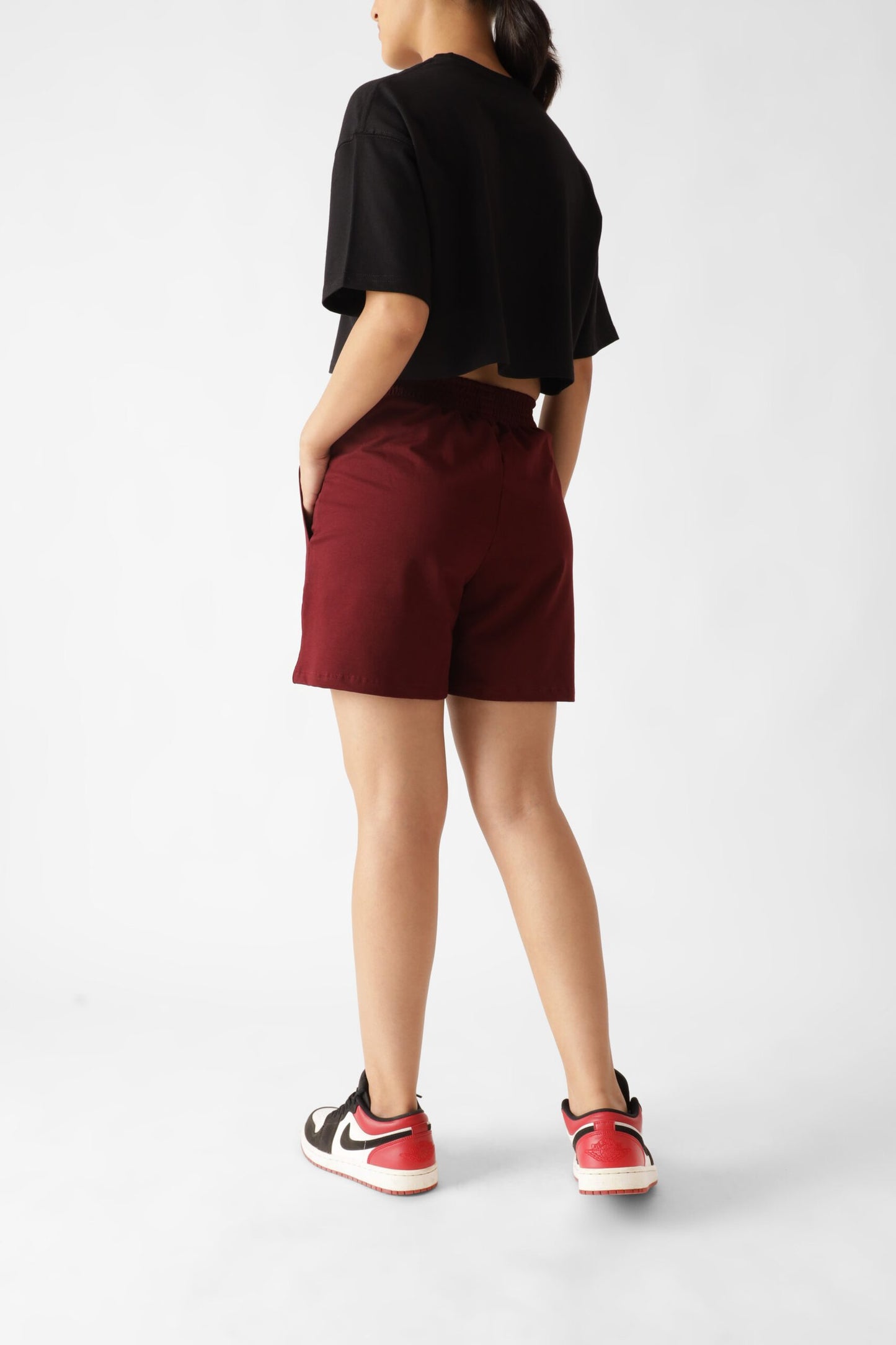 Maroon Waist Pull-On Shorts For Women