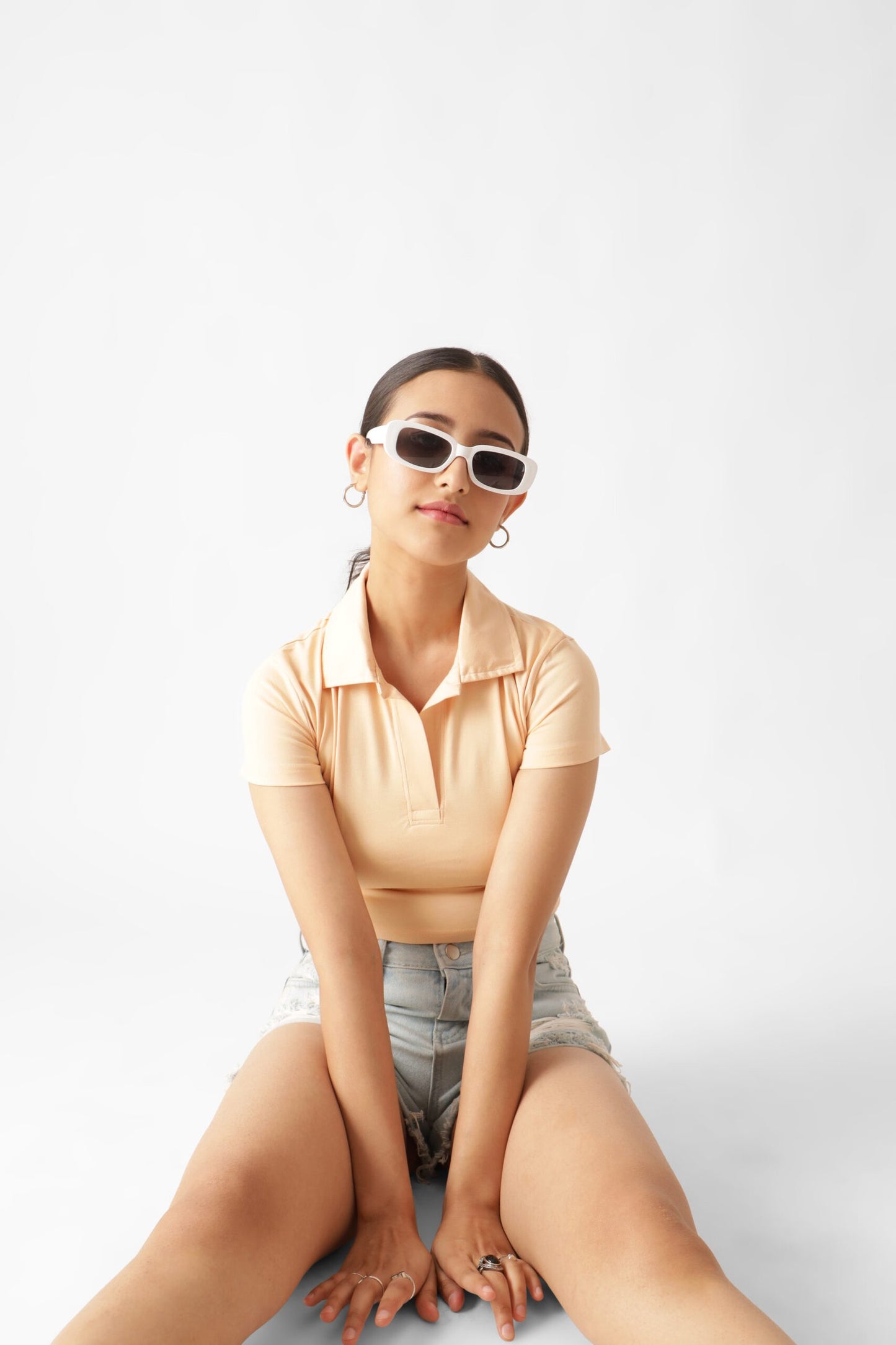 Beige Polo Crop Top