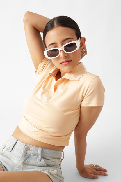 Beige Polo Crop Top