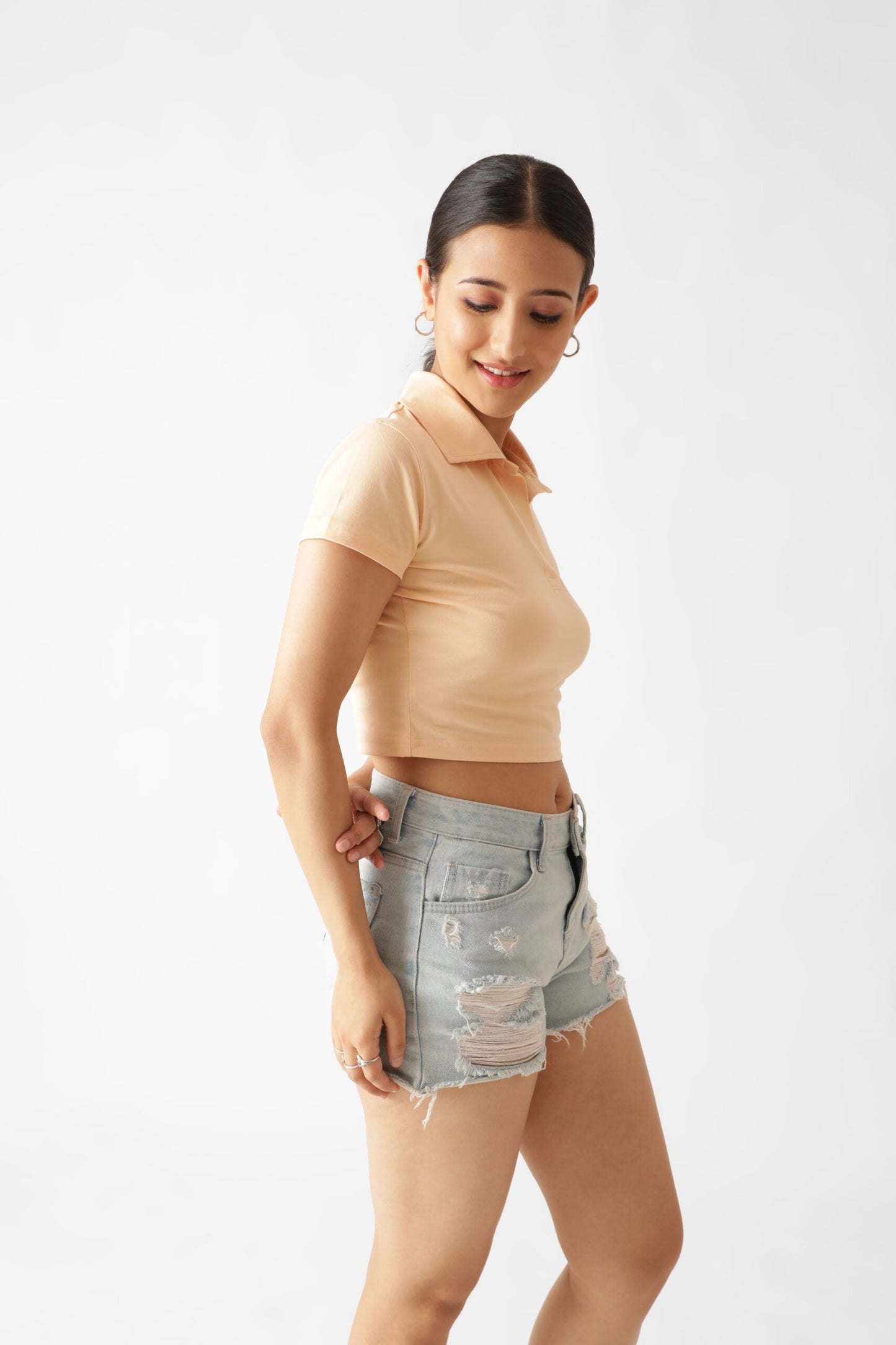 Beige Polo Crop Top