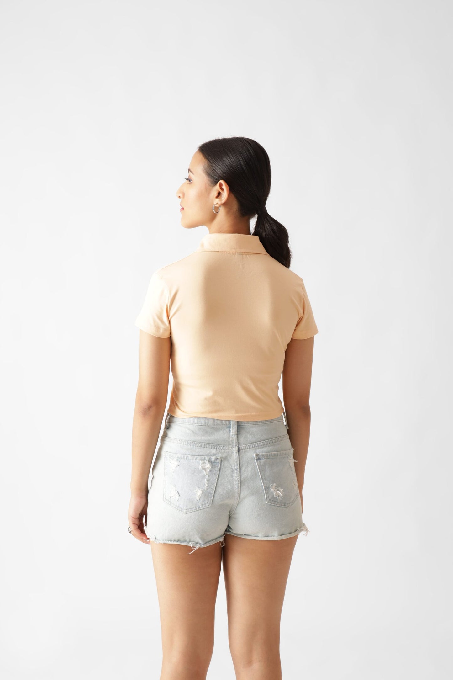 Beige Polo Crop Top