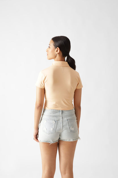 Beige Polo Crop Top