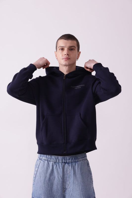 Navy Blue Oversized Zipper Hoodie for Men