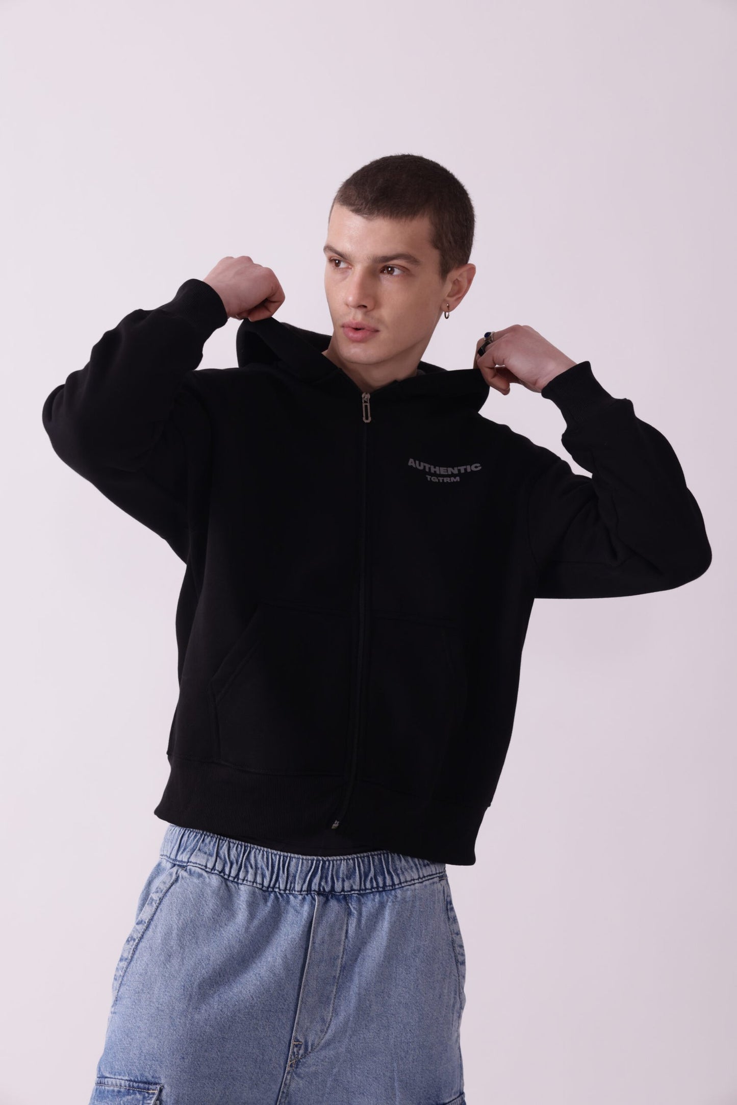 Black Oversized Zipper Hoodie for Men