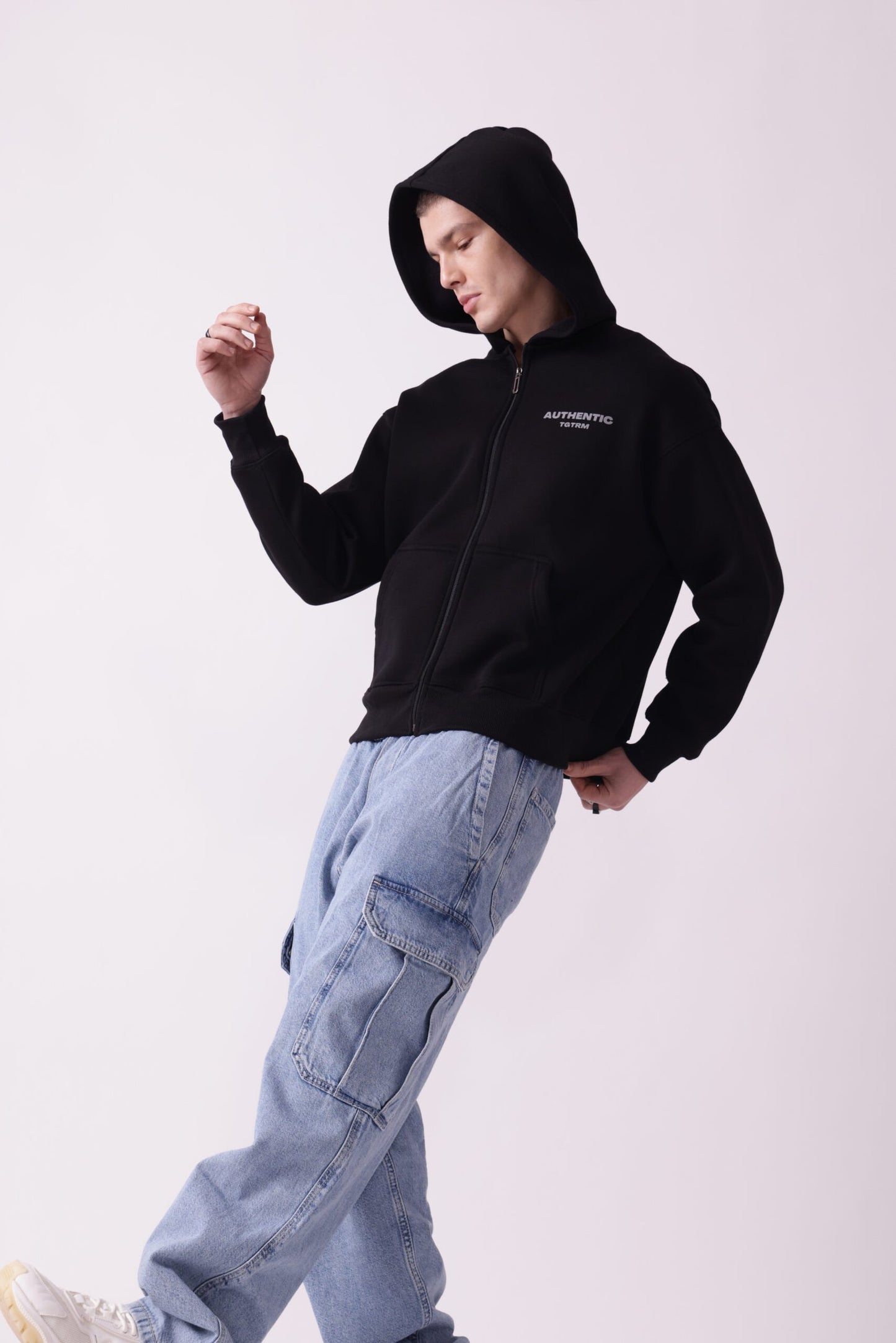 Black Oversized Zipper Hoodie for Men