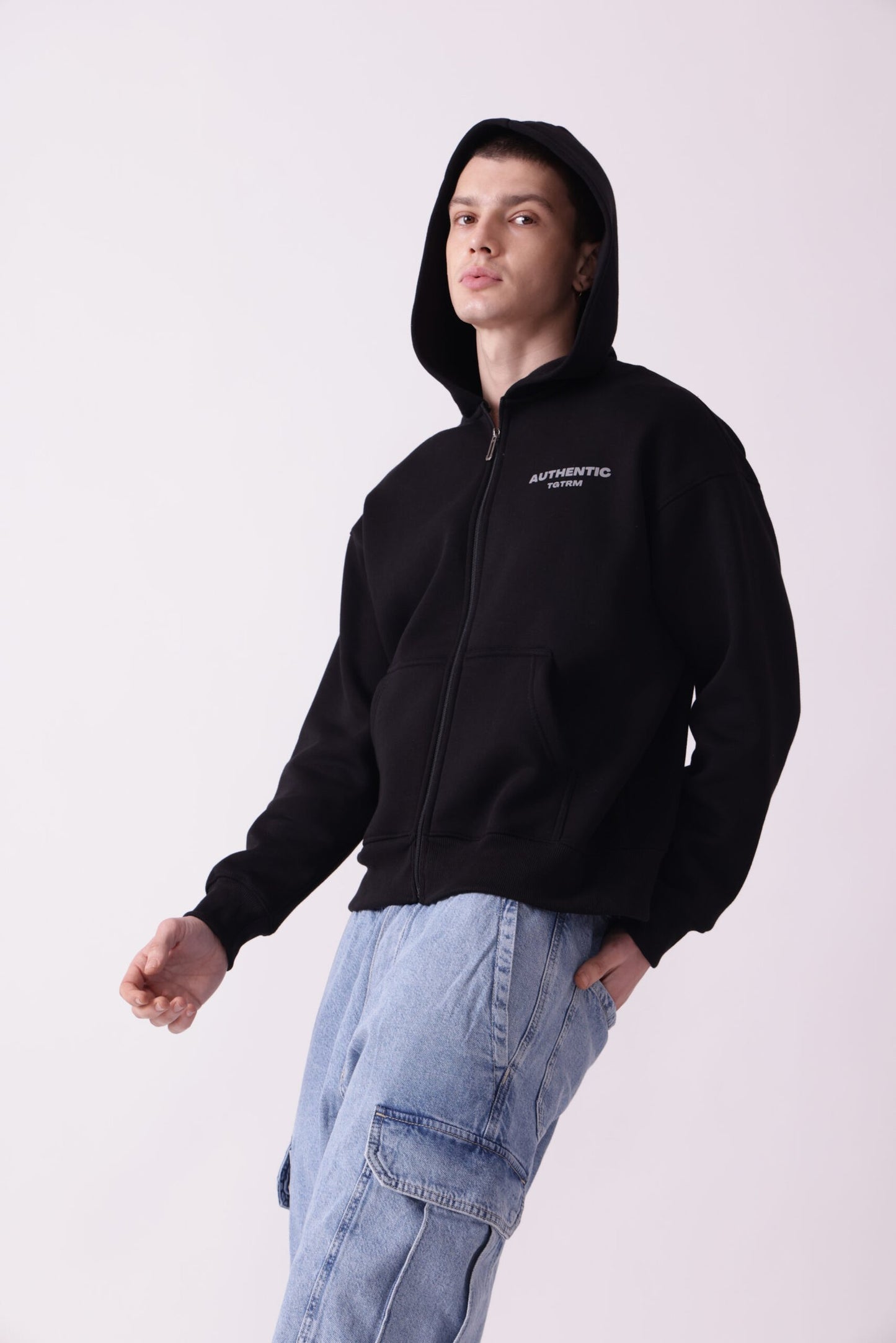 Black Oversized Zipper Hoodie for Men