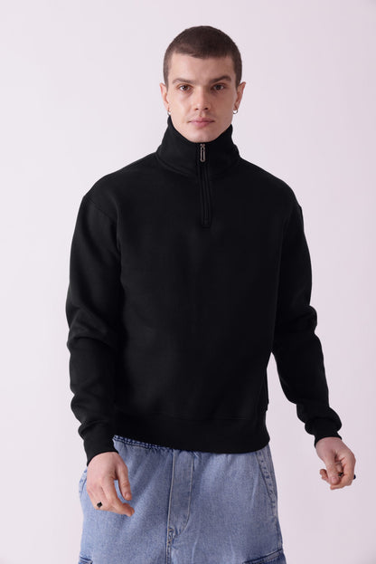 Black Turtle Neck Zipper Sweatshirt for Men