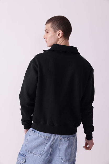 Black Turtle Neck Zipper Sweatshirt for Men