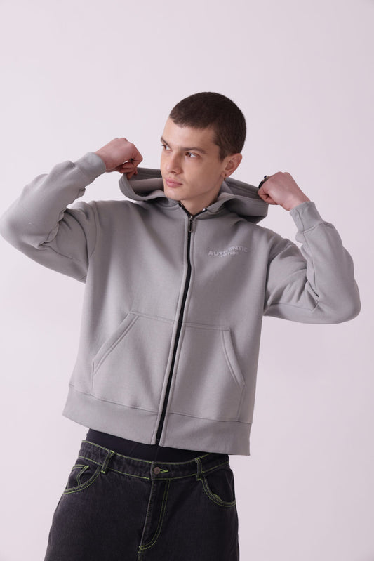 Grey Oversized Zipper Hoodie for Men