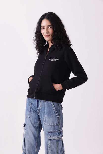 Black Zipper Hoodie for Women