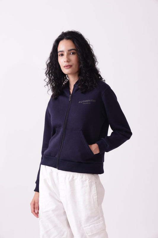 Navy Blue Zipper Hoodie for Women