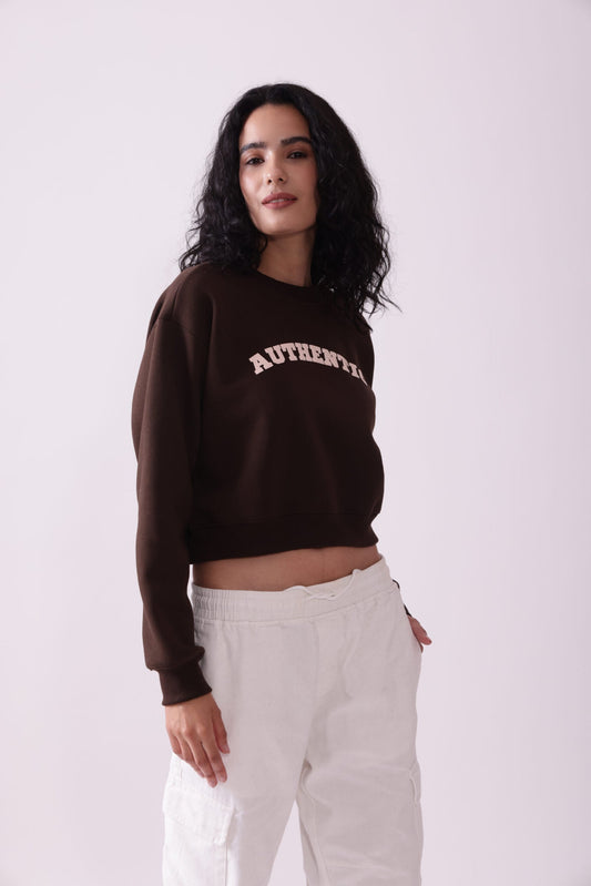 Brown Cropped Oversized Sweatshirt for Women