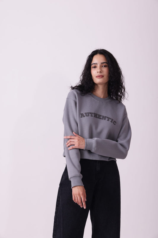 Grey Cropped Oversized Sweatshirt for Women