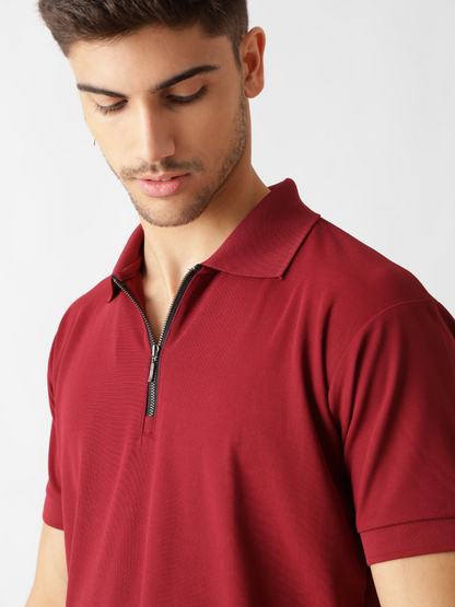 Dri-Fit Zipper Polo Tshirt in Maroon