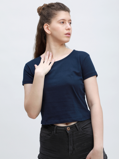 Plain Navy Blue Crop Top