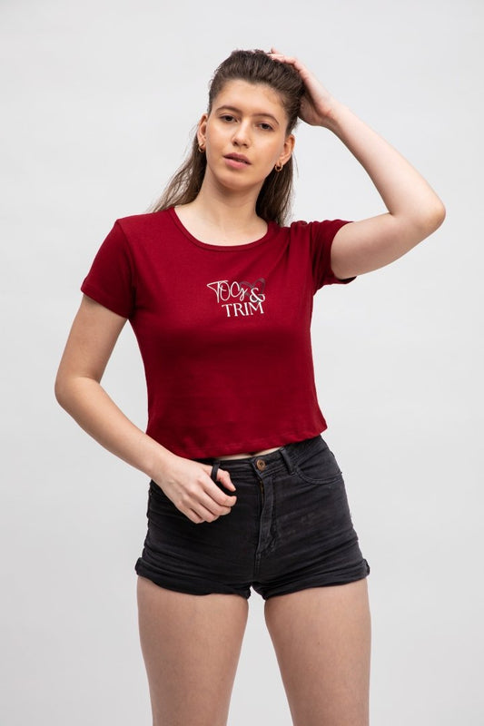 Printed Maroon Crop Top