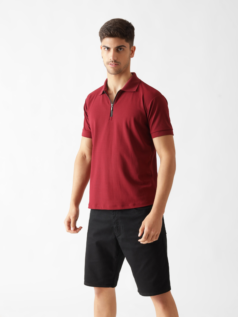 Dri-Fit Zipper Polo Tshirt in Maroon