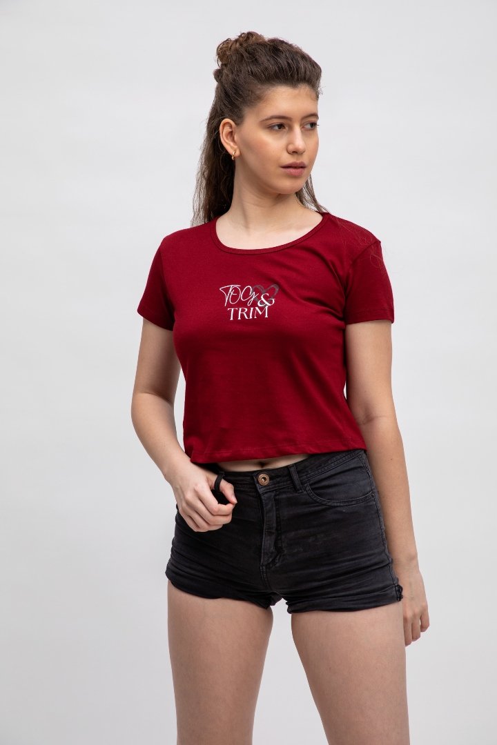 Printed Maroon Crop Top