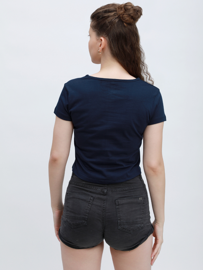 Plain Navy Blue Crop Top