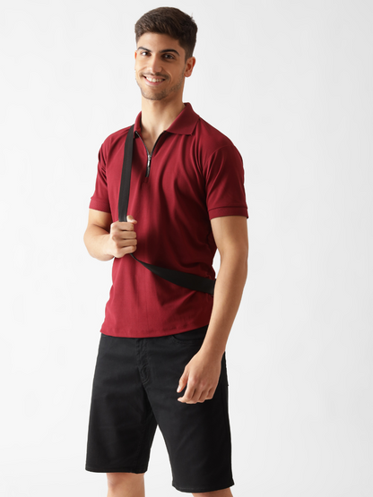 Dri-Fit Zipper Polo Tshirt in Maroon