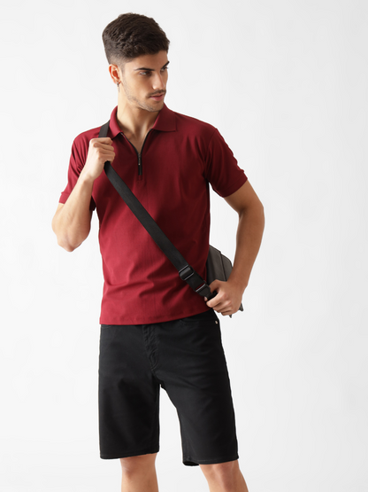 Dri-Fit Zipper Polo Tshirt in Maroon