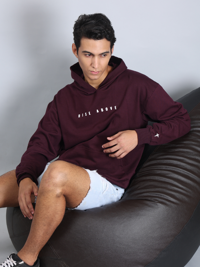 Wine Colour Relaxed Fit Hoodie for Men