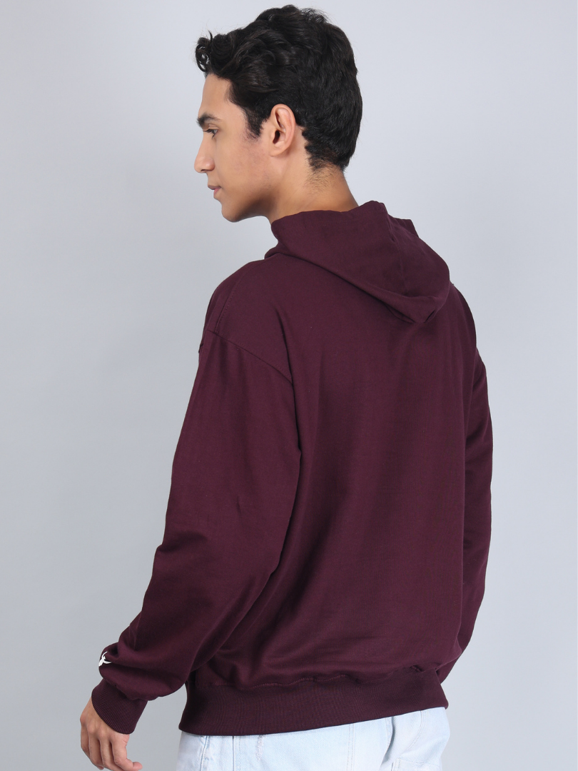 Wine Colour Relaxed Fit Hoodie for Men